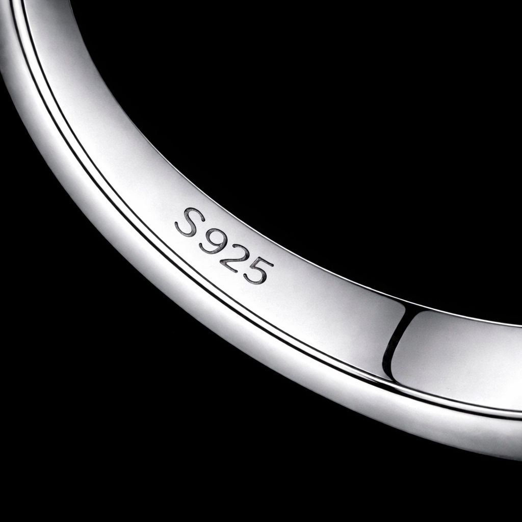 Poinçon S925 gravé à l’intérieur d’une bague femme en argent sterling 925