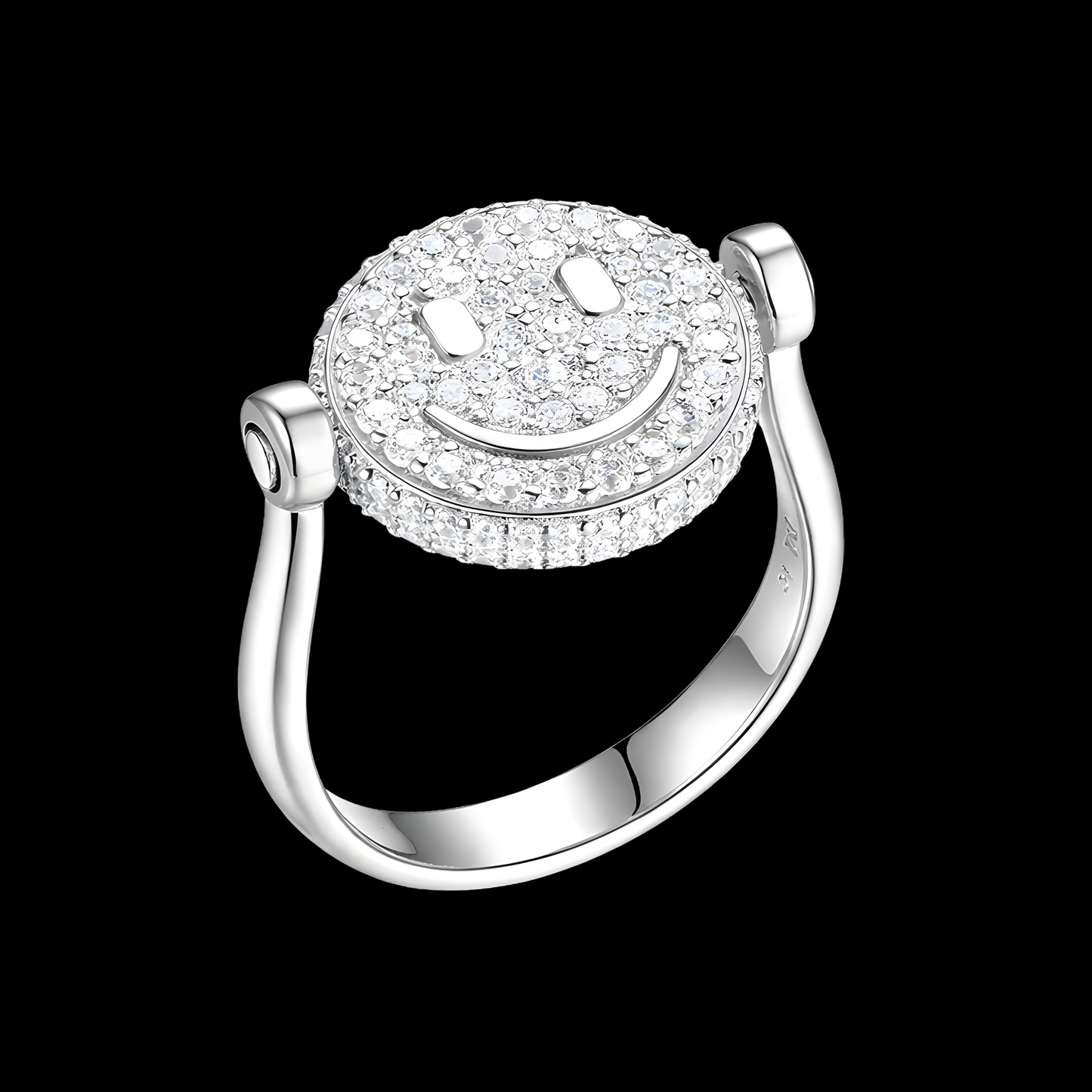 Bague smiley heureux rotative en argent 925 sertie de zircons – bijou femme BADMOOD